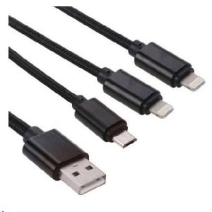 3 az 1-ben USB Adat /  töltő kábel ( 2 X 8 Pin, iPhone, 1X  micro ) Szövet bevonattal, 120 cm