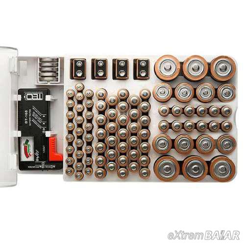 Battery Master Falra szerelhető elem rendszerező és tároló / teszterrel