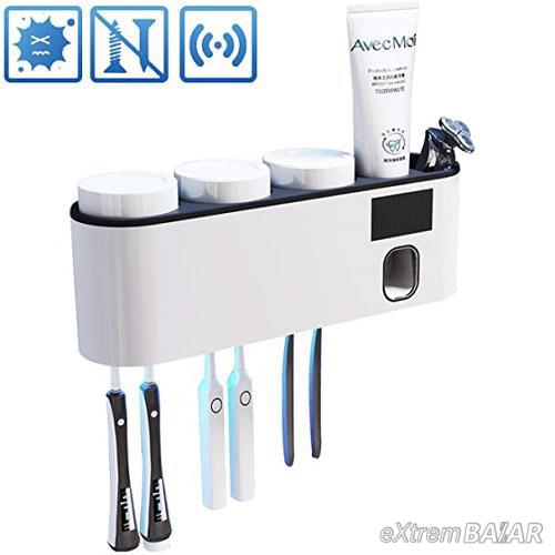 Falra szerelhető UV fényes fertőtlenítő, fogkefe sterilizáló és fogkrém adagoló fogmosó pohárral