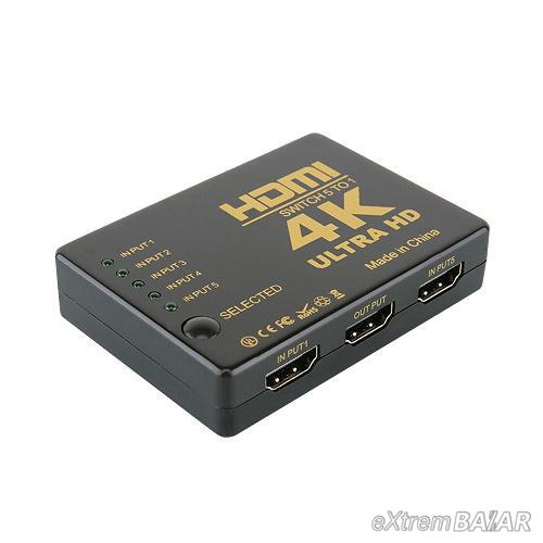 HDMI elosztó – 4K ultra HD / 5 db csatlakozóval, távirányítóval